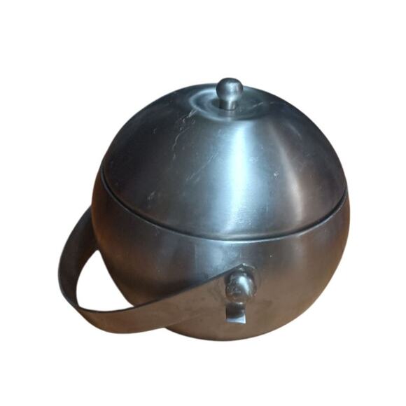 Vintage Mid Century 2 Piece Brushed Steel Double Wall Ice Bucket With Handle - Picture 1 of 7